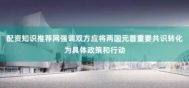 配资知识推荐网强调双方应将两国元首重要共识转化为具体政策和行动